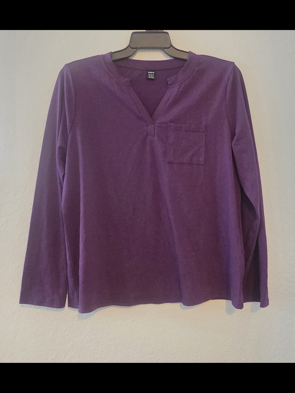 SHEIN Women's Purple Long-Sleeve Henley with Chest Pocket